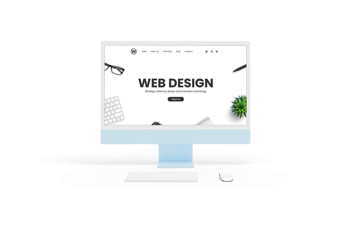 Web design studio concept page on computer display