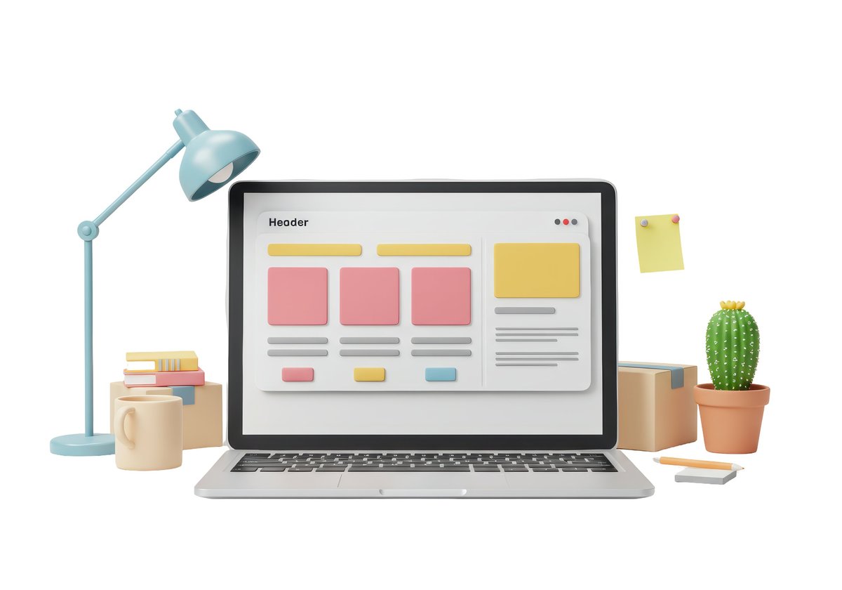 Isolated Laptop with Web Design Interface